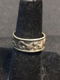 Oxidized Finish Stars & Moon Design 8mm Wide Sterling Silver Band