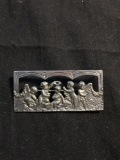 Rectangular 2.5x1in Hand-Detailed Cherubs at Play Themed Signed Designer Brooch