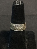 Eternity Design Hawaiian Hibiscus Floral Filigree Engraved 7mm Wide Sterling Silver Band