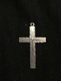 Brush Finish Laser Carved Detailed 43x25mm Signed Designer Sterling Silver Cross Pendant