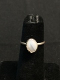 Oval 8x6mm Mother of Pearl Cabochon Center Old Pawn Native American Sterling Silver Ring Band