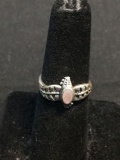 Oval 5x3mm Pink Mother of Pearl Center 11mm Wide Tapered Feather Detailed Old Pawn Mexico Sterling