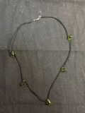 Five Briolette Faceted 10x6mm Peridot Accented Hand-Beaded Sterling Silver Clasp 14in Long Necklace