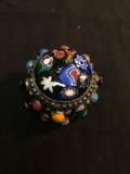 Round 1.5in Diameter 1.5in Tall Fimo Bead Decorated East Indian Style Sterling Silver Ring Box