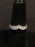 Round Faceted CZ Accented 5mm Wide Signed Designer Sterling Silver Chevron Band