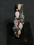 Handmade Old Pawn Native American 65x18mm Feather Detailed Top w/ Five Teardrop Pink Mother of Pearl