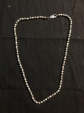 Alternating Elongated Brush Bead & Round High Polished 4mm Wide 16in Long Sterling Silver Necklace