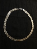 Quadruple Herringbone Braided 9mm Wide 16in Long Textured Italian Made Sterling Silver Necklace