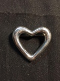 Zina Designer 38x32mm Rounded High Polished Ribbon Heart Sterling Silver Brooch