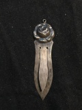 HJ Designer 67x18mm Hammer Finished Rosebud Design Sterling Silver Bookmark