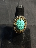 Carolyn Pollack Designer Oval 30x23mm Filigree Decorated Brass & Sterling Silver Ring Band w/ Carved