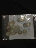 25 Card Lot of United States Barber Silver Dimes - 90% Silver Coins from Estate