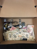 Estate Shoebox - Foreign Coins, Currency, Watches and More Collection
