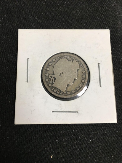 1893 United States Barber Silver Quarter - 90% Silver Coin