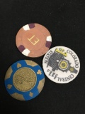 Lot of 3 Vintage Casino Poker Chips from Collection