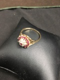 DIAMOND & RUBY 10K Yellow Gold Cocktail Ring Size 8.5 - 3.7 Grams