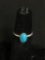 Oval 8x5mm Turquoise Cabochon Center Old Pawn Native American Sterling Silver Ring Band