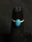 Oval 8x5mm Turquoise Cabochon Center Old Pawn Native American Sterling Silver Ring Band