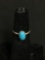 Oval 8x5mm Turquoise Cabochon Center Old Pawn Native American Sterling Silver Ring Band