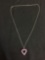 Round Faceted Pink Sapphire Featured w/ Diamond Accents 20x19mm Sterling Silver Ribbon Heart Pendant
