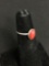 Oval 8x5mm Coral Cabochon Center Old Pawn Native American Sterling Silver Ring Band