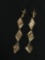 Three Tier Marquise Shaped Gold-Tone 2in Long Signed Designer Pair of Sterling Silver Drop Earrings