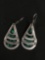 Teardrop Shaped 38x22mm Malachite Inlaid Three-Tier Design Old Pawn Mexico Pair of Sterling Silver