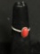 Oval 8x5mm Coral Cabochon Center Old Pawn Native American Sterling Silver Ring Band