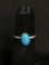 Oval 8x5mm Turquoise Cabochon Center Old Pawn Native American Sterling Silver Ring Band