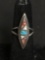 Marquise Shaped 27x8mm Broken Edge Turquoise, Coral & Mother of Pearl Mosaic Inlay Feature Old Pawn