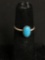 Oval 8x5mm Turquoise Cabochon Center Old Pawn Native American Sterling Silver Ring Band