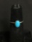 Oval 8x5mm Turquoise Cabochon Center Old Pawn Native American Sterling Silver Ring Band