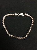 Rope Link 3mm Wide 7in Long High Polished Italian Made Sterling Silver Bracelet