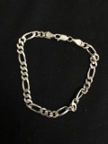 Figaro Link 5mm Wide 8in Long High Polished Italian Made Sterling Silver Bracelet