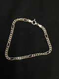 Figaro Link 3.25mm Wide 7in Long Italian Made High Polished Sterling Silver Bracelet