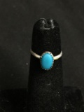 Oval 8x5mm Turquoise Cabochon Center Old Pawn Native American Sterling Silver Ring Band