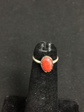 Oval 8x5mm Coral Cabochon Center Old Pawn Native American Sterling Silver Ring Band