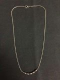 Rope Link 1mm Wide 18in Long Italian Made Sterling Silver Necklace w/ Six 4mm Wide Elongate Bead