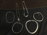 Lot of Six Silver-Tone High Polished Various Length & Style Alloy Necklaces