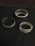 Lot of Three Various Size & Styled Silver-Tone Alloy Fashion Bracelets, Two Hinged Bangles & One