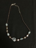 Lia Sophia Designer 16in Long Hand-Beaded Necklace w/ Polished Blue Topaz & Citrine Beads