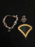 Lot of Three, Military Fabric Patch, Military Defend & Serve Medal & One Pandora Style 8in Long