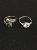 Lot of Two Various Size & Style Sterling Silver Ring Bands w/ Missing Gemstones