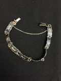 Siam Designer Oxidized 7mm Wide 8in Long Mekhala Goddess Themed Sterling Silver Link Bracelet