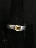 Asscher Faceted 5.5x5.5mm Vertical Channel Set Citrine Center Contoured Design Sterling Silver Ring