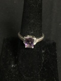 Emerald Cut Faceted 8x6mm Ametrine Center w/ Twin Baguette Sides Sterling Silver Ring Band