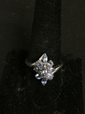 Marquise Shaped 18x12 Cluster w/ Oval, Pear & Marquise Faceted Tanzanite Gems Bypass Design Sterling