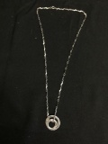 HMK Designer Round 20mm Mother's Love Themed Sterling Silver Spiral Pendant w/ 18in Long Chain
