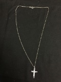 Brush & High Polished Laser-Carved Detailed 28x16mm Signed Designer Sterling Silver Cross Pendant w/