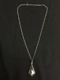 Oxidized Teardrop Shaped 38x18mm Mekhala Goddess Themed Siam Designer Sterling Silver Pendant w/